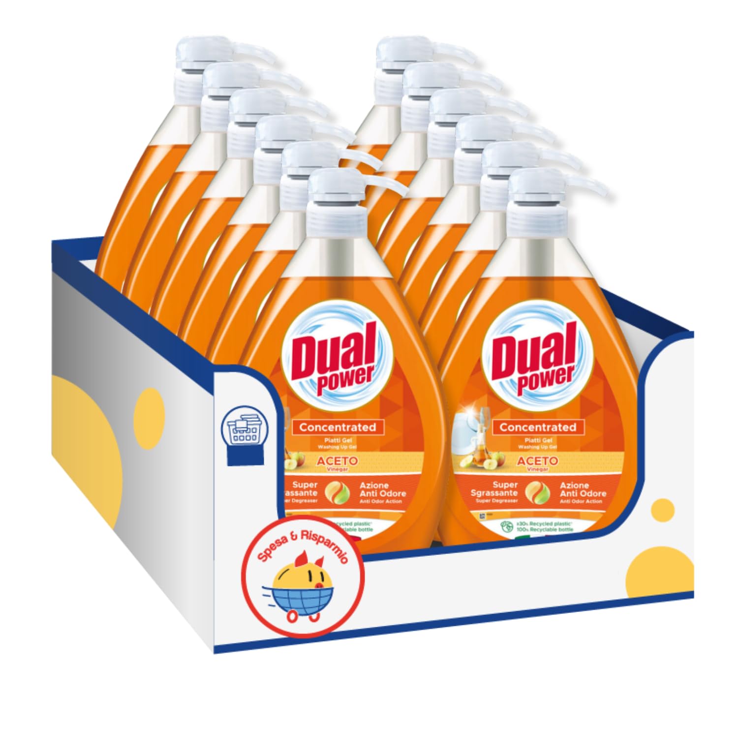 Detergente Piatti Gel Concentrato all’Aceto 1L kit con Spugna Brandizzata SPESA & RISPARMIO Inclusa – Variazioni 4/8/12 Pezzi (12)