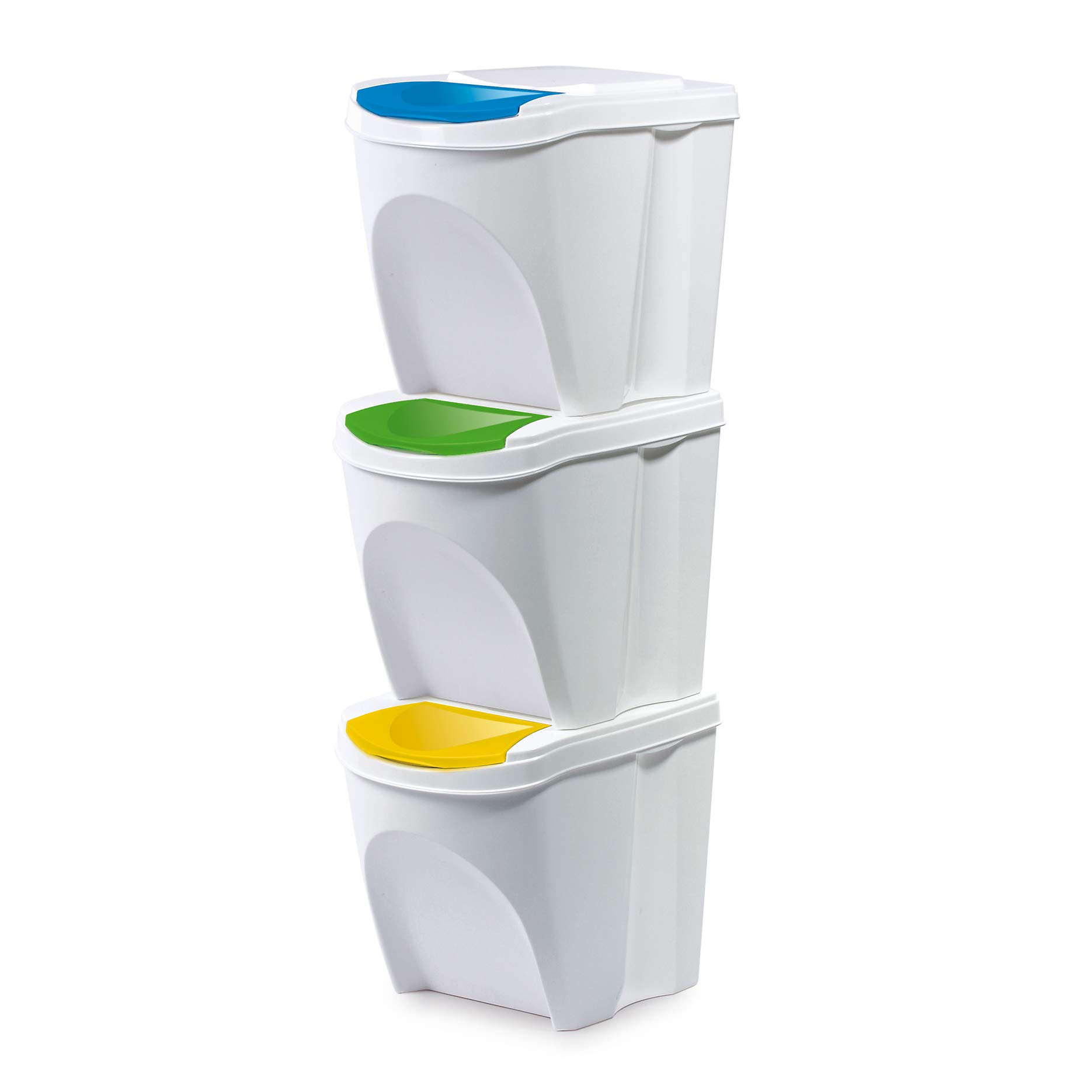 Rg-Vertrieb White Trash Bin, 60 L = 3 X 20 L Container, Waste Sorting Bin, 3 Colours