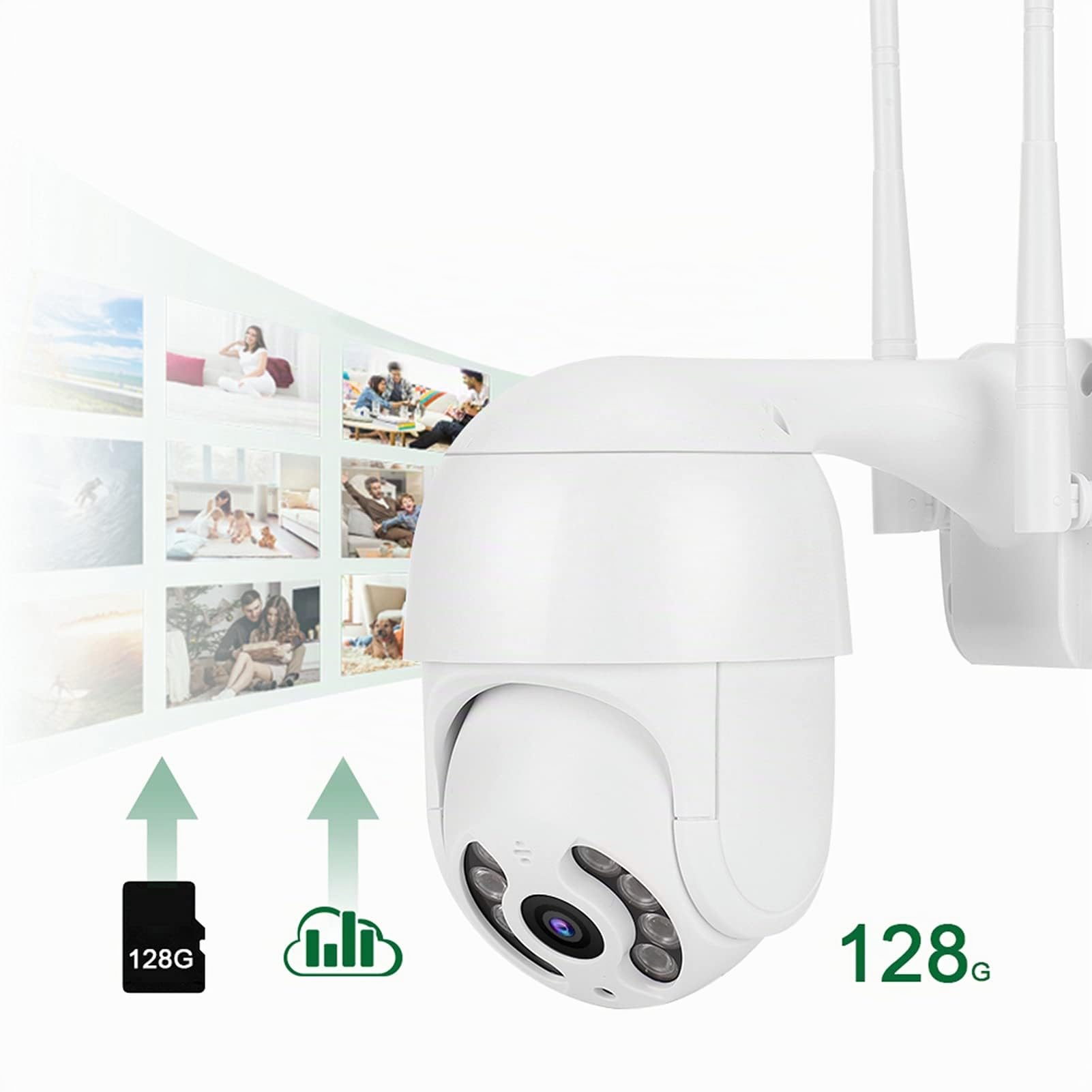 2in PTZ a Prueba de Agua, 1080P WiFi 8 Luces Seguridad Mini Cámara Trabajo de Vigilancia con Icsee 110 240VUS