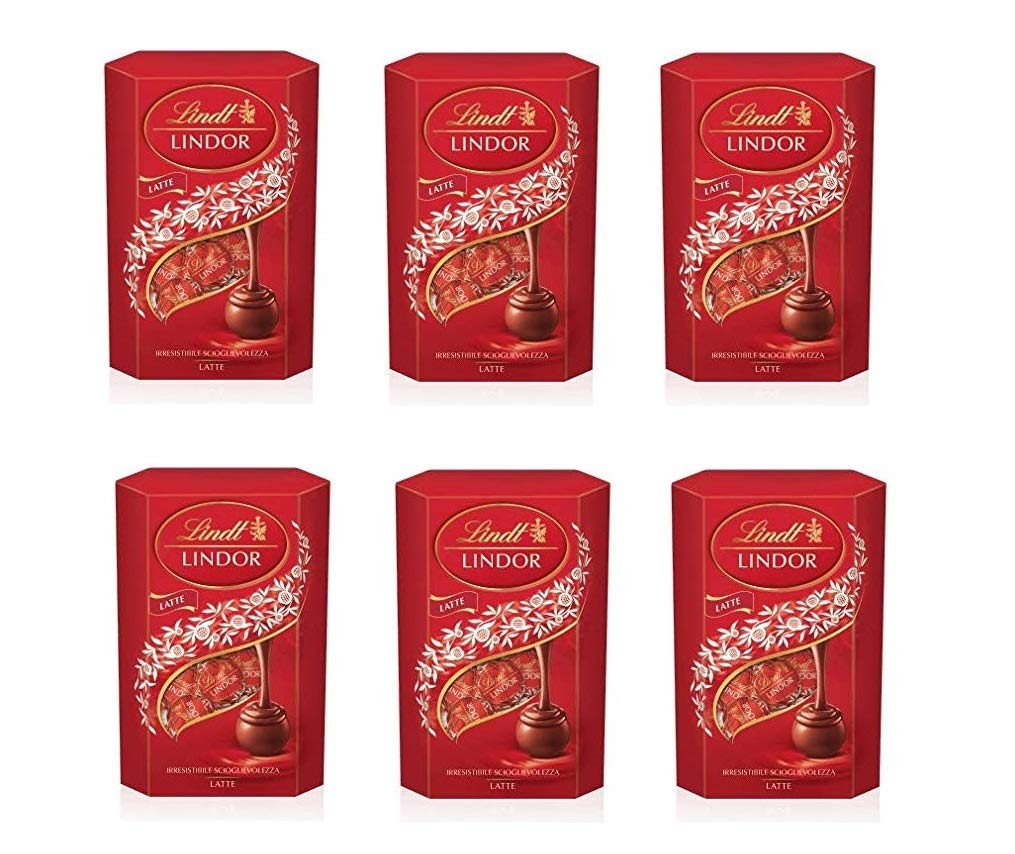 6X Lindt Lindor Latte mjölkchokladpraliner och mjuk fyllning 200 g