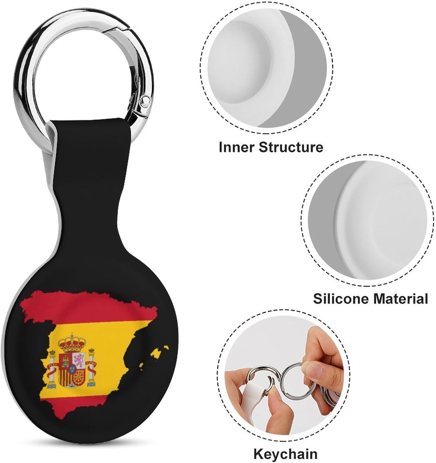 Flag Map of Spain Funny Cover Compatible with AirTag Case Protector GPS Tracker Holder with Keychain