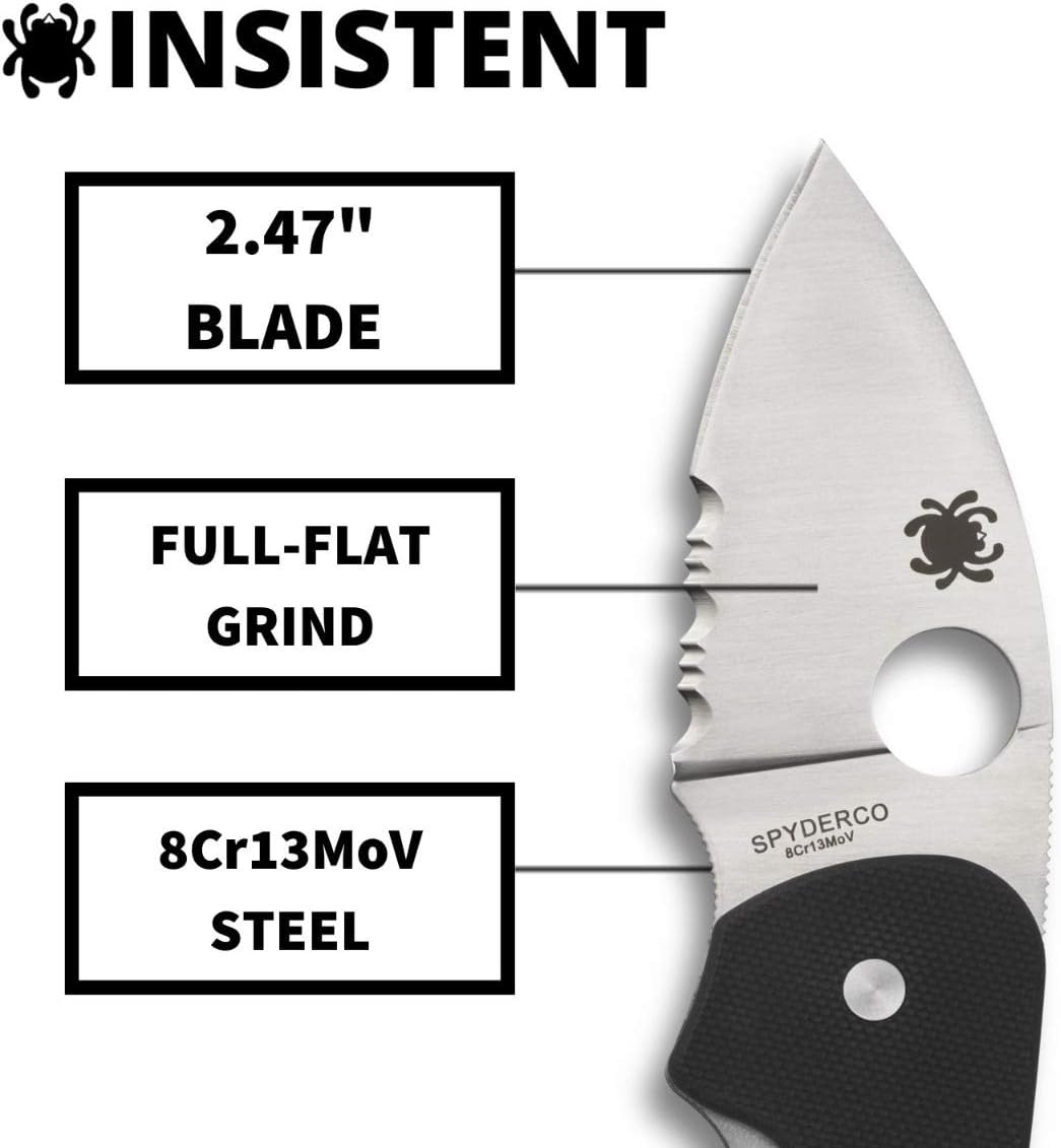Spyderco Insistent Value 折りたたみナイフ 2.5インチステンレススチールブレードと丈夫なブラックG-10ハ