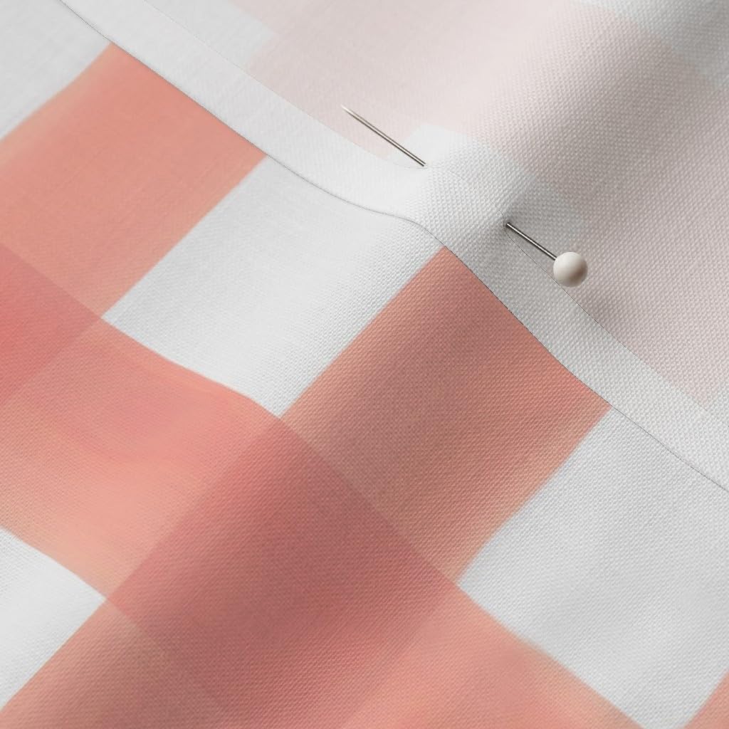 Spoonflower Fabric - Watercolor Gingham Peach Checks Camp Pink Check Rustic Plaid Shabby Printed on Petal Signature Cotton Fabric by The Yard - Sewing Quilting Apparel Crafts Decor