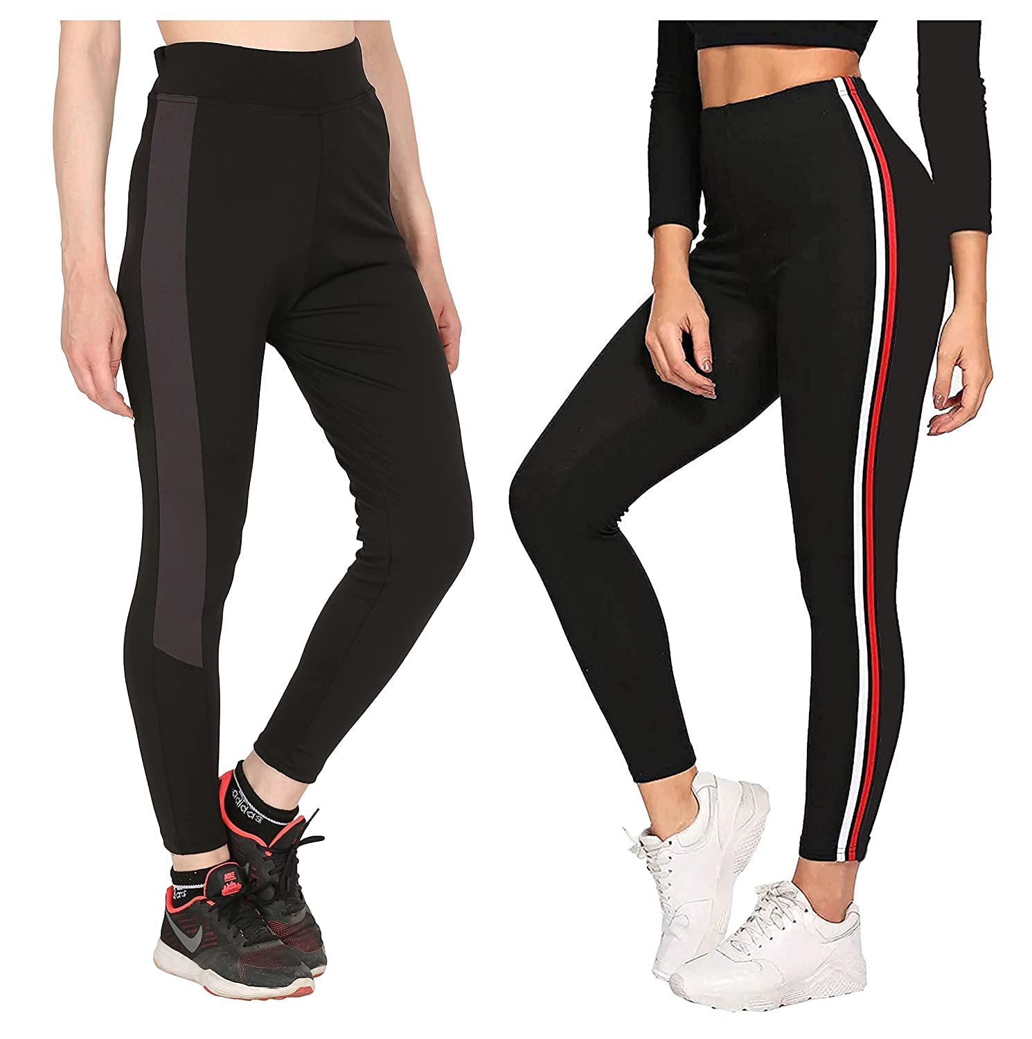 fitg18 Women Yoga Track Pants | Stretchable Sports Tights | Track Pants for Women | Stretchable Sports Tights/Black & Gray Combo (Pack of 2-Free Size 28-34 Inch)-picture-12