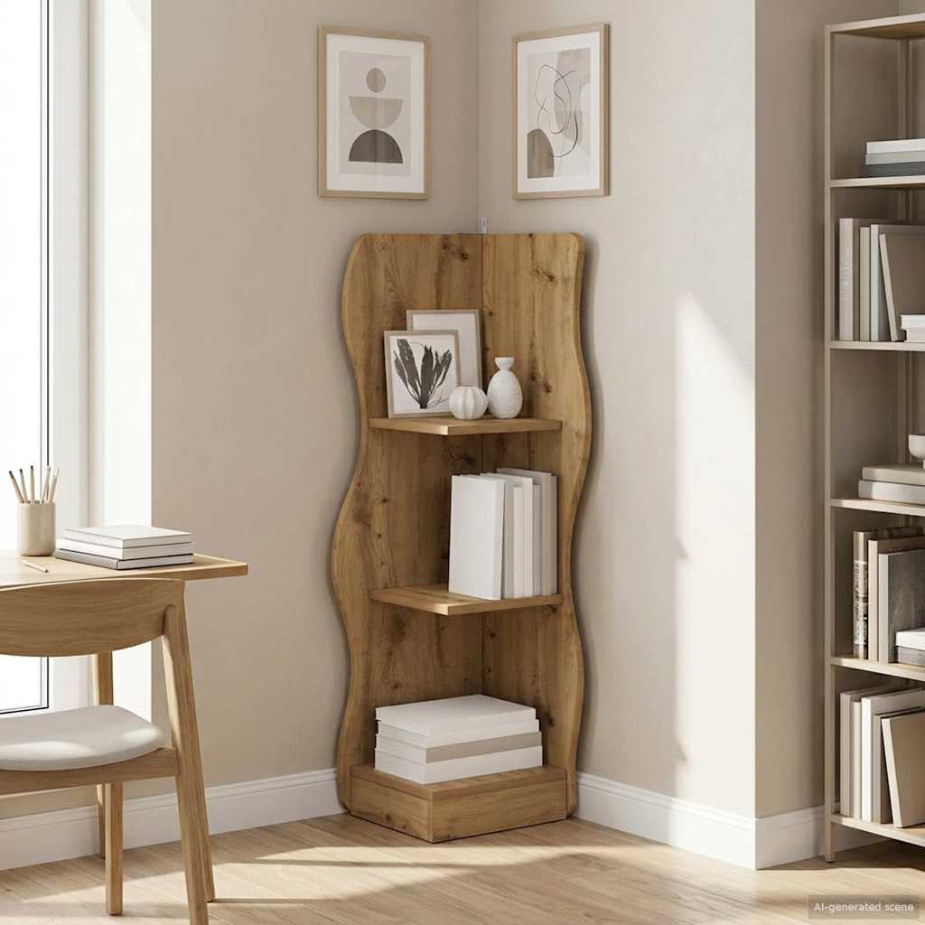 Scaffale angolare in rovere Artisan, 34 x 33 x 102 cm, con 2 ripiani, salvaspazio, per soggiorno, camera da letto, cucina, moderna scaffale da parete per riporre e decorare con stile