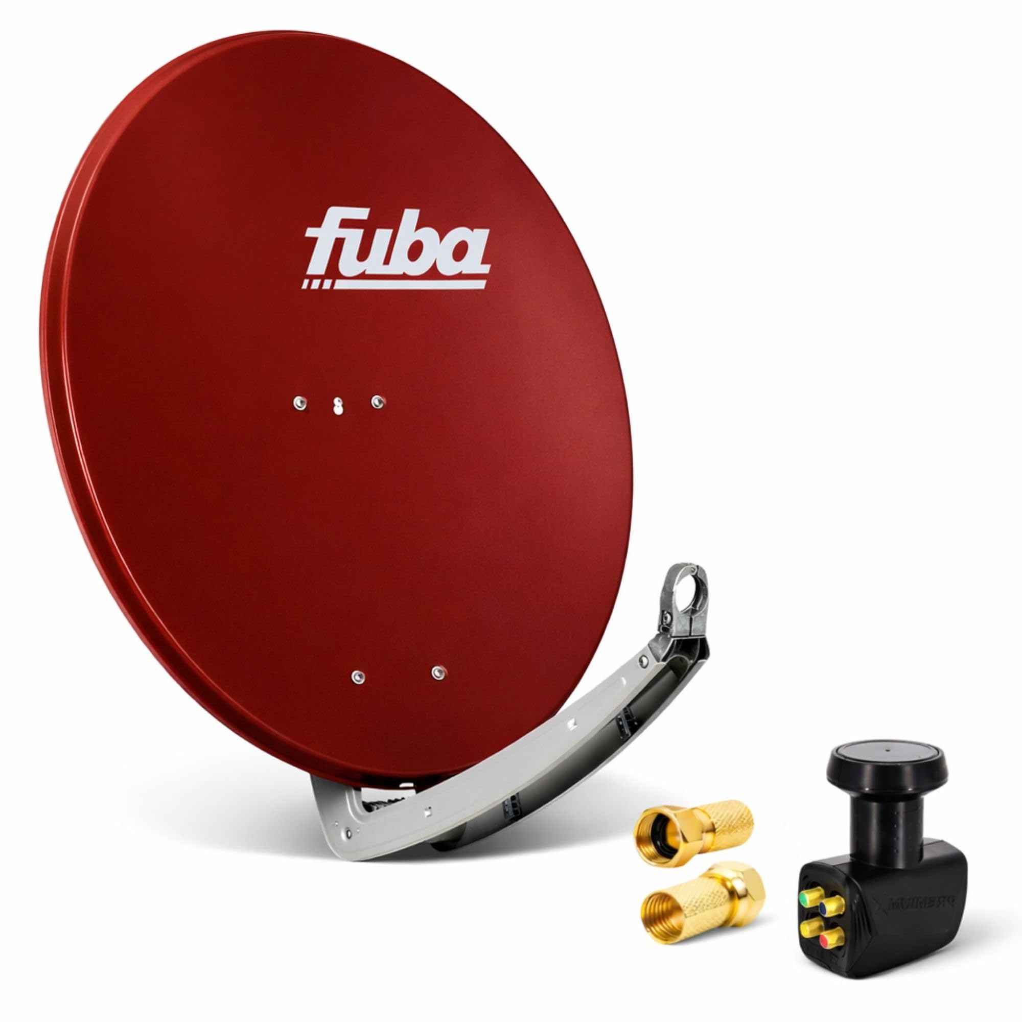 Premium X Satelliten-Komplettanlage Fuba DAA 780 R Satellitenschüssel Alu Rot Quad LNB schwarz 8X F-Stecker für 4 Teilnehmer