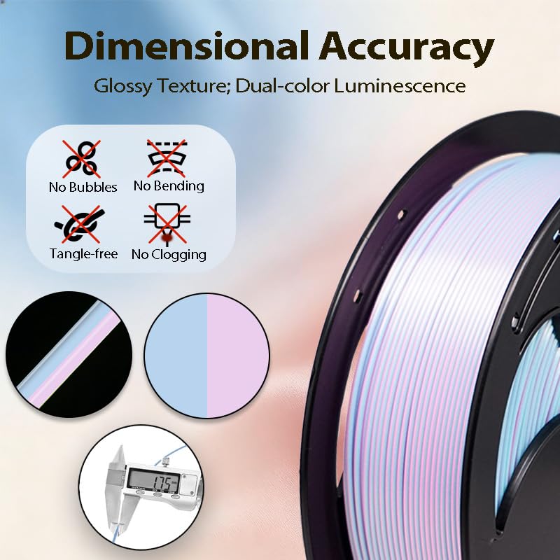 Image of Bi-Color Glow in Dark Silk Neon PLA Filament 1.75mm 1kg Luminou 3D Filament | Dual Blue Pink Silk Shiny Smooth surface Bright night printing Hide layer 1kg spool 2.2lbs for Printer Bambu Creality AMS