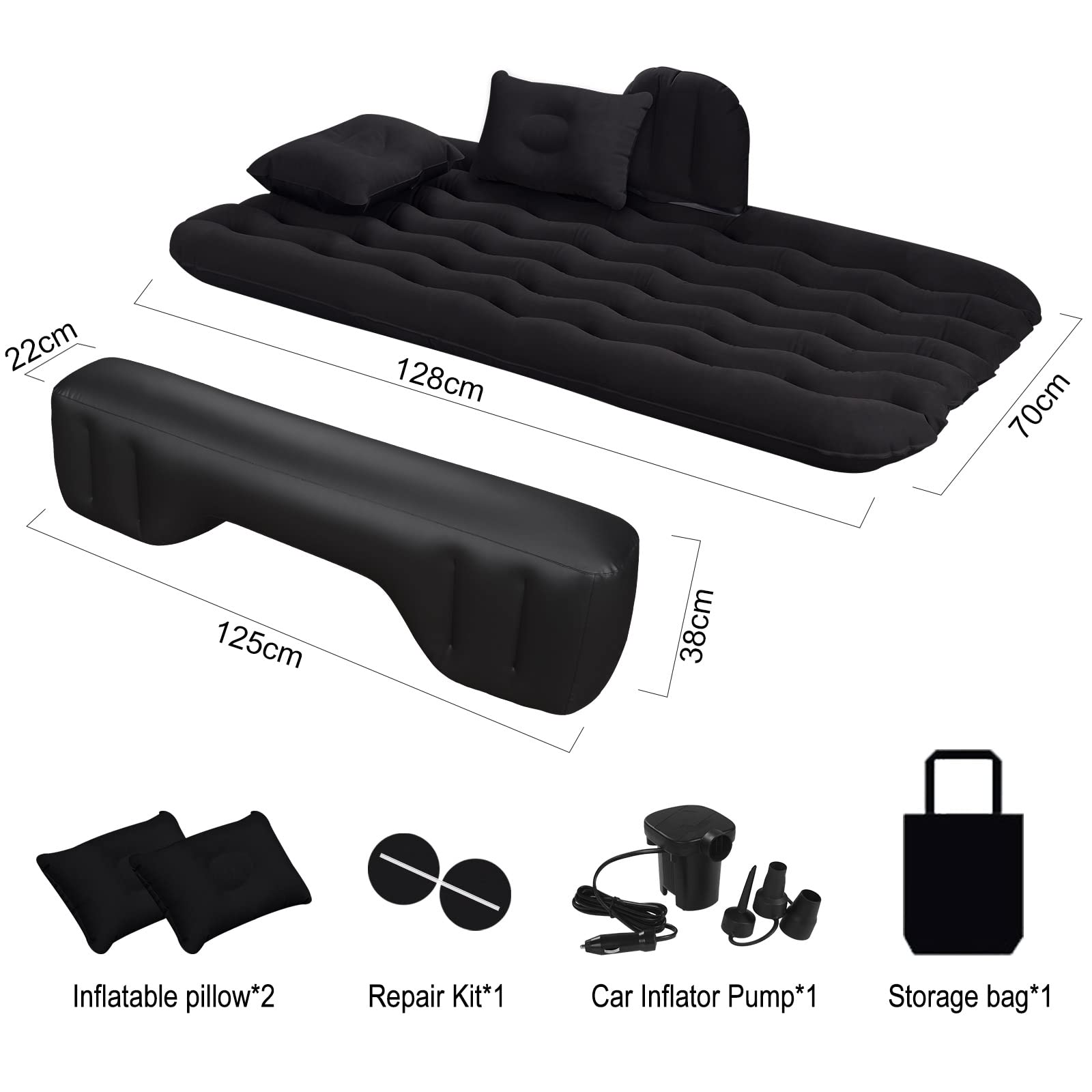Matelas Gonflable avec Oreiller Surélevé, Pompe Électrique Intégrée, Lit Gonflable de Camping, Matelas Pneumatique Comfortable pour l’Extérieur et Le Camping, avec Design Ajustable (Noir)