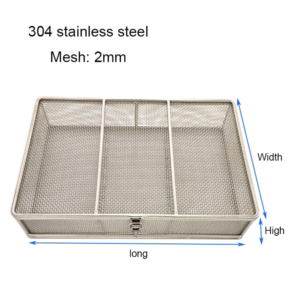 Bandeja de instrumentos médica de acero inoxidable 304, cesta de desinfección de malla perforada, bandeja de esterilización con tapa, para instrumentos quirúrgicos médicos dentales