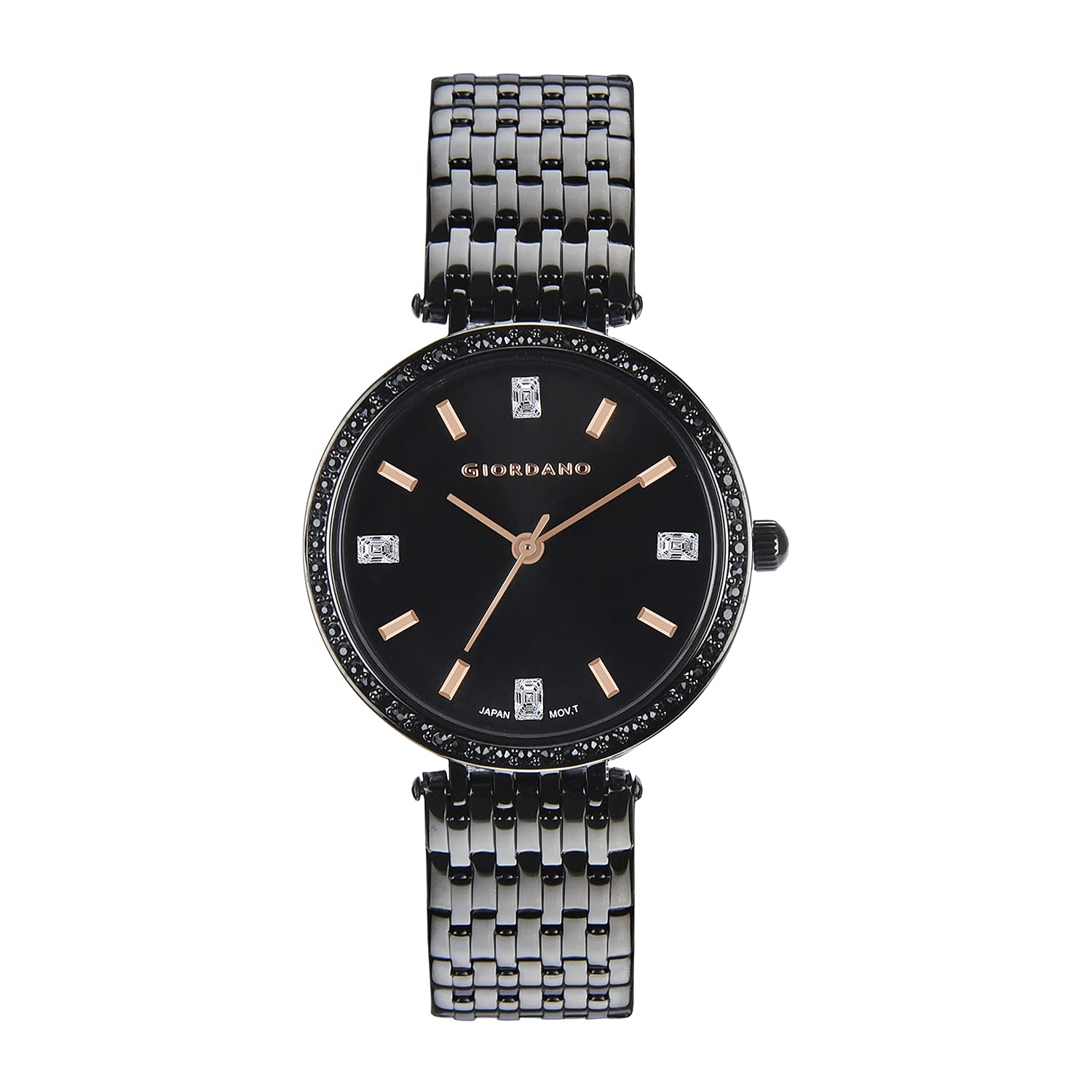 Giordano Womens Round Analog Wrist Watch with Black Dial and Stainless Steel Strap 34mm diameter, 16mm strap width, 30m water resistance, and a one-year manufacturers warranty starting from the date of purchase. (B098Q6YLQ3) Amazon Price History, Amazon Price Tracker