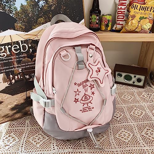 Kawaii Y2K Backpack for Women Men, Cute Large Capacity Durable Daypack Bookbag Laptop Shoulder Bag Daily Use Bags (pink colour)2