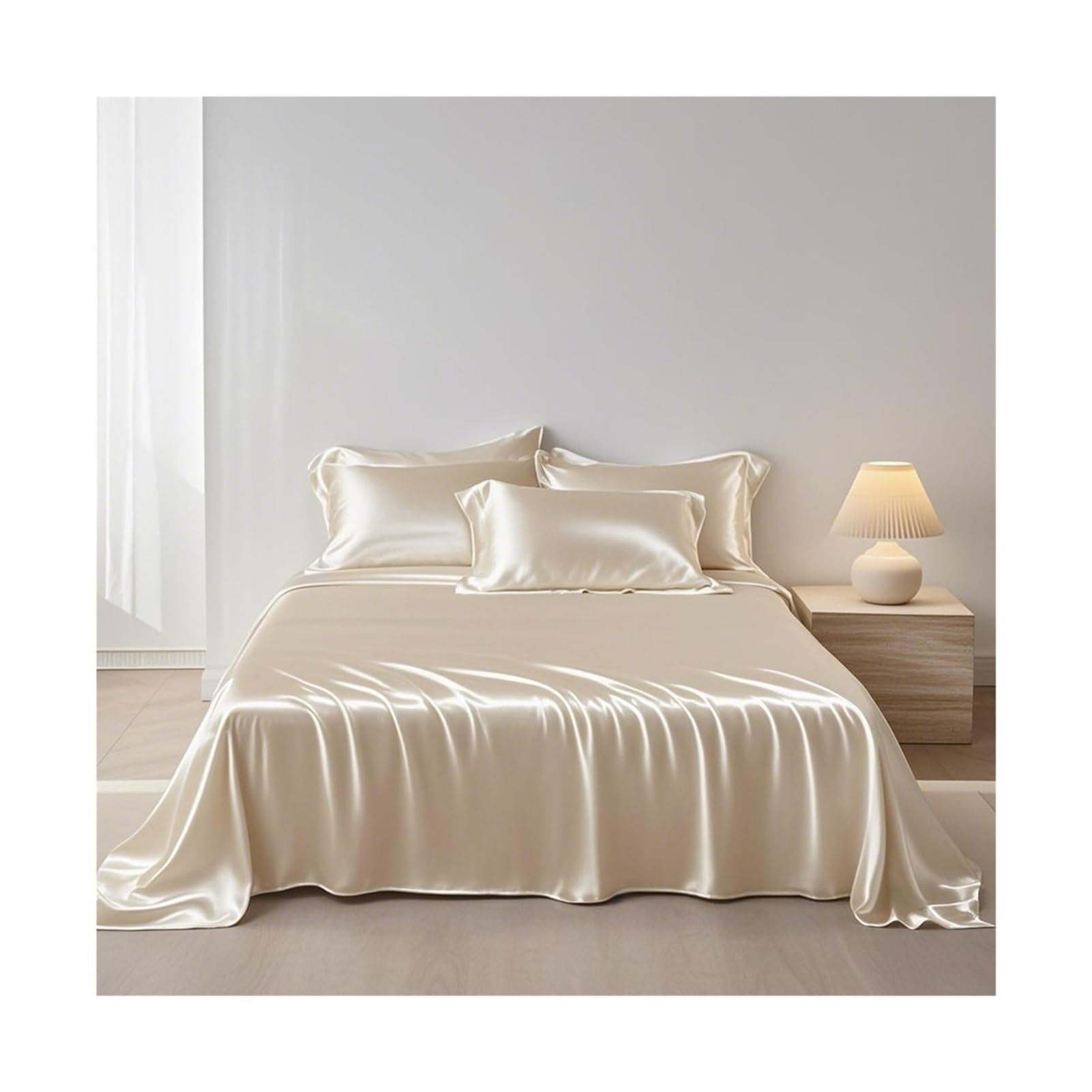 Sabanas encimeras de satén 170x230cm 230x250cm 250x250cm Ropa de Cama ultrasuave y Sedosa de Lujo, sábana Plana para Adultos y niños(Beige,170x230cm)