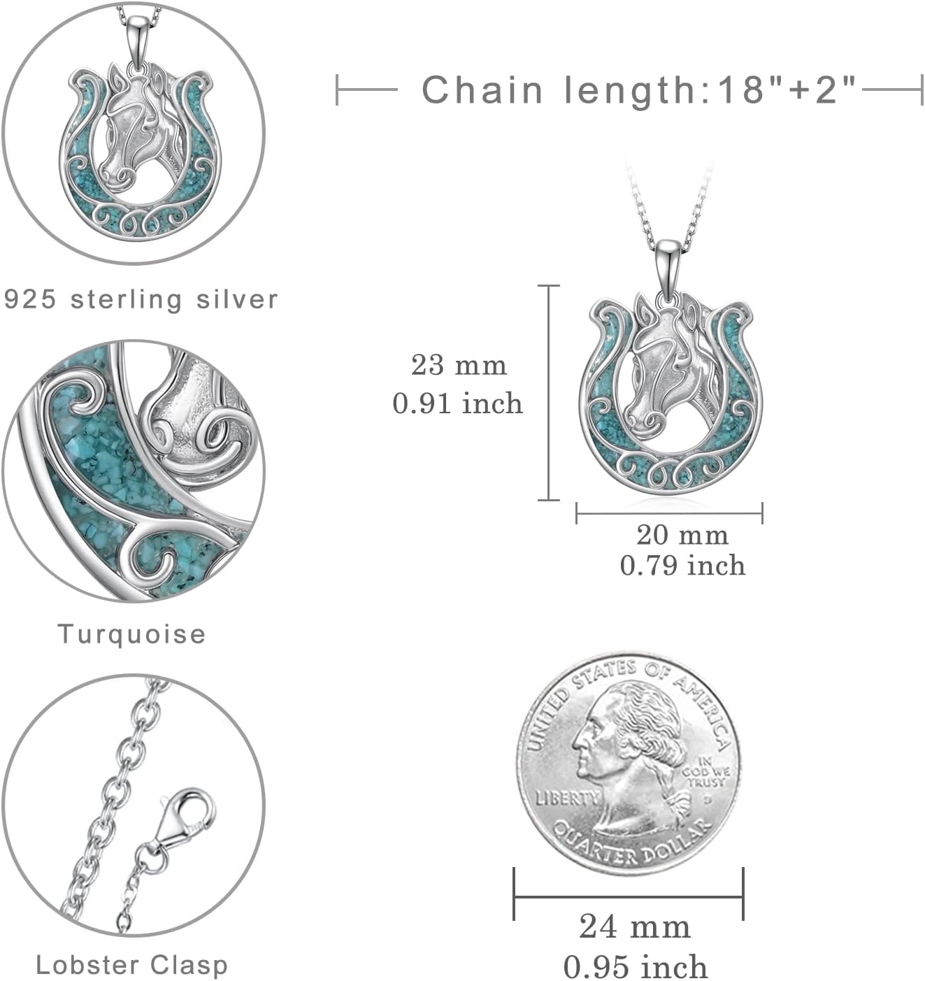 Horseshoe Necklace 925 Sterling Silver Cowgirl Gifts Western Turquoise Jewelry for Women - Image 6