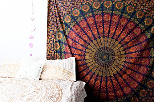 Tapeçaria de mandala de pavão grande mais vendida por Jaipur Handloom – Um hippie perfeito, boêmio,