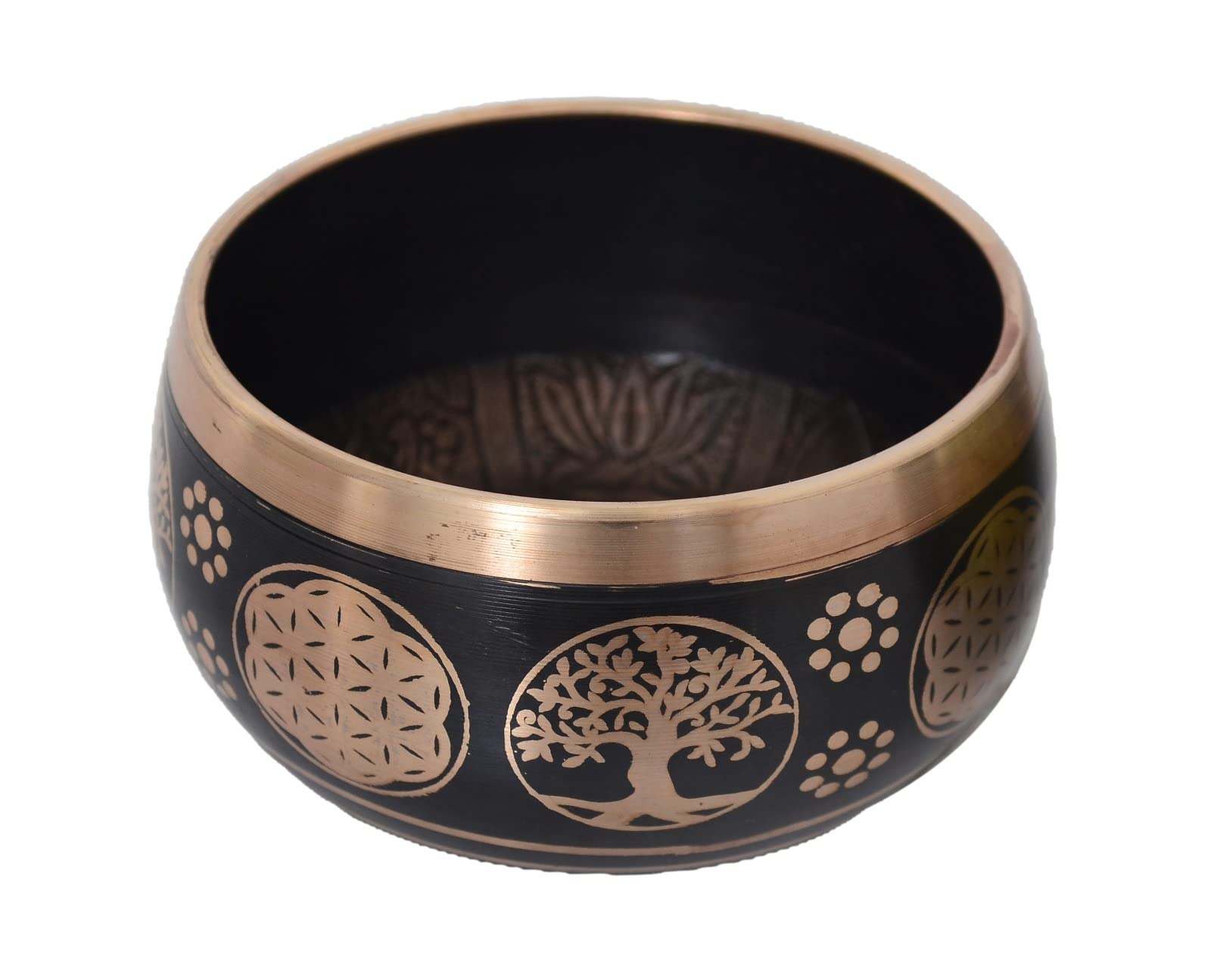 Skywalk Hand Made Brass Singing Bowl Tibetan Buddhist Prayer Instrument wih Striker Stick, OM Bell, OM Bowl, Meditation Bowl, Music Therapy (Black, 4 Inch Diameter) - PBS-SB-43