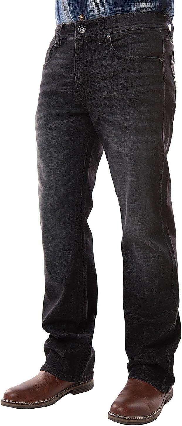 Axel Men's Boot Cut Denim Jean, Cowboy Jeans, Mens Relaxed Fit Boot Cut Jeans - Black 34W X 30L