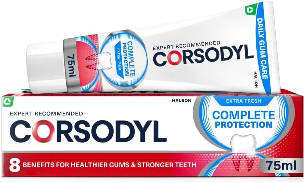 Corsodyl Toothpaste Complete Protection, Daily Gum Care, Extra Fresh for Healthy Gums and Strong Teeth, 75ml