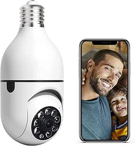 Light Bulb Security Camera 360 Degree E27 Bulb Security Camera Outdoor, 1080P Home Surveillance Cameras System with Human Motion Detection and Alarm (White-1PC) asin的图片