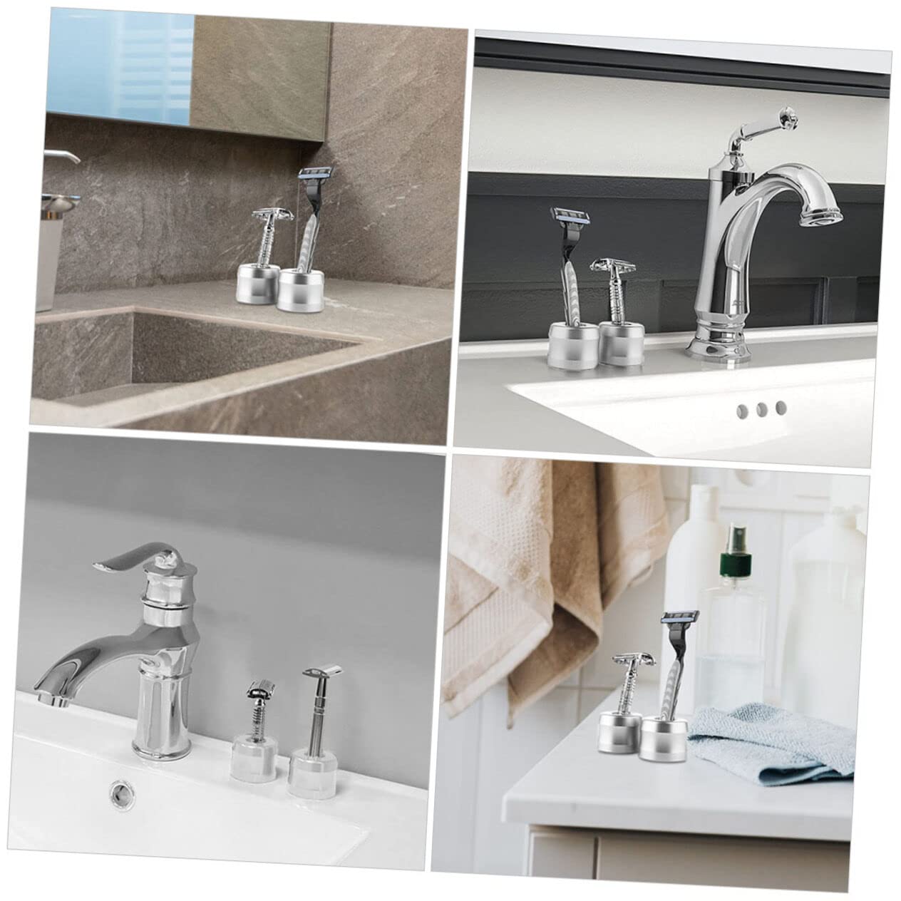 FRCOLOR 4pièces Support De Rasoir Aluminium Alliage Base De Rangement Pratique Pour Salle De Bain Stable Et Résistant Aux Glissements