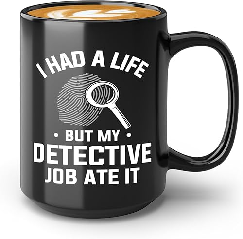 Taza de café detective de 15 onzas, color negro -i had a - oficial de policía policía patrulla detective sheriff policial policía Academia de