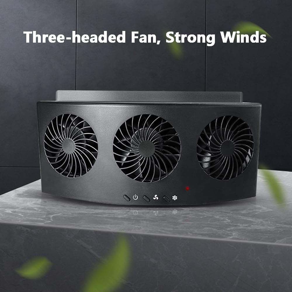 Riloer Power Car Exhaust Fan w/ 3 Air Outlet, Window Mount Car Radiator Cooling Fan for Car, Cooling Auto Ventilation Fan Portable Safe Auto Air Vent Radiator, Black