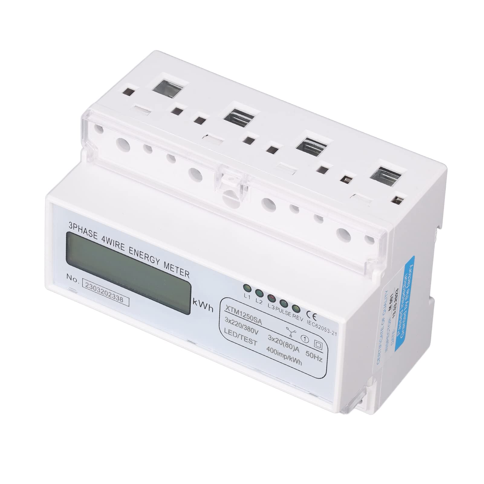 Electric Energy Monitor, LCD Display 3 Phase Grade 1 Accuracy Plastic Rail Mounting Electricity Energy Meter 3x220V/380V for Automobile Manufacturing (3x20(80) A)