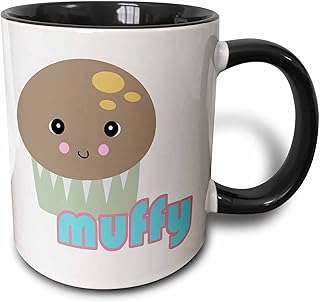 3dRose Cute Kawaii Muffy Muffin Two Tone Mug, 11 oz, Black/White
