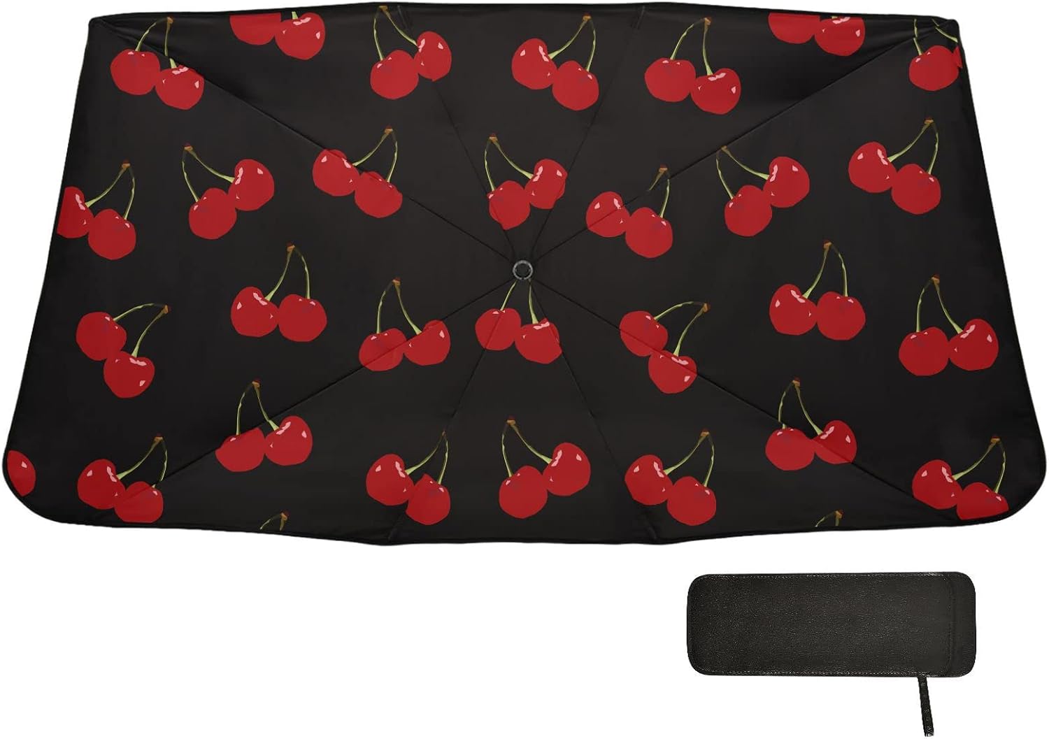Red Cherry Windshield Sun Shade Umbrella Black Foldable Car Front Window Sunshade Blocks UV Rays Heat Keep Vehicle Cool (55" x 27.5")