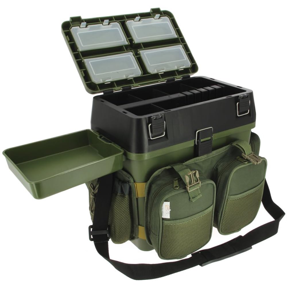 G8DS [Multi Angelkoffer-Rucksack & Sitz-Kiepe in 1 Angeltasche inklusive 4X Tackle-Angelbox für Angelzubehör im Deckel, Angeltasche mit Boxen Angel Tasche Angeltaschen Angelrucksack mit Boxen