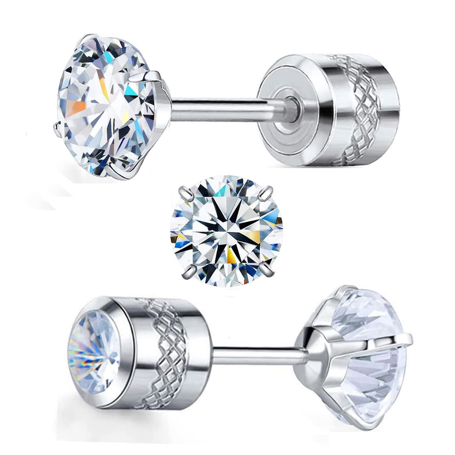 Stainless Steel Moissanite Stud Earrings for Women Men White Gold Plated VVS1 Mosissanite Hypoallergenic Dainty Screw Back Stud Earrings