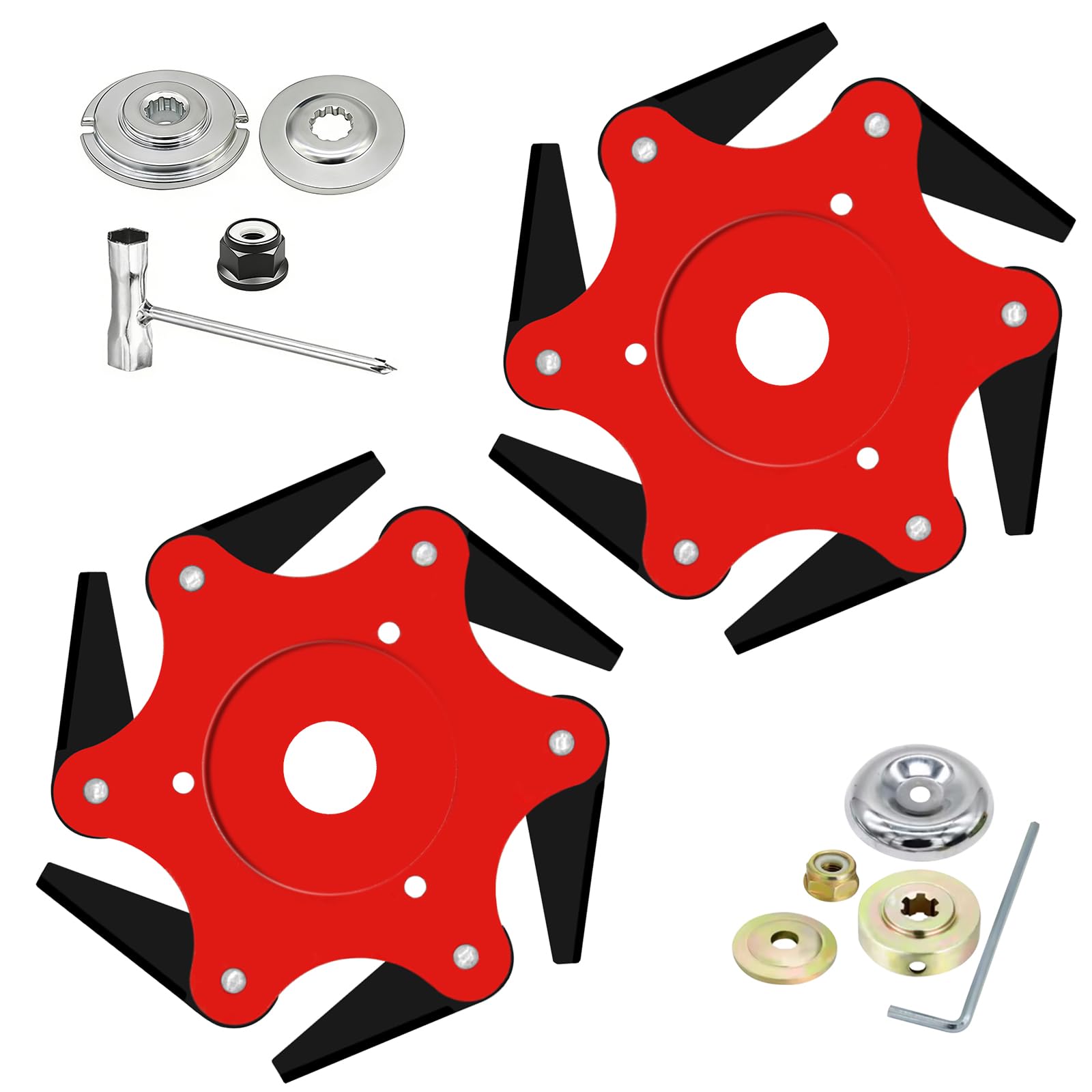 2PCS 6 Steel Razors Trimmer Head Weed Eater Blades Metal Mn65 Brush Cutter Blades Professional Grass Trimmer Head Replacement with Universal Adapter Kit