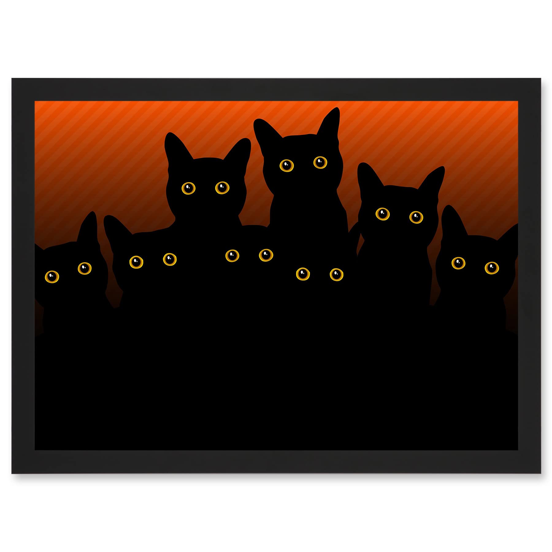 Artery8 Painting Illustration Eight Black Cat Silhouettes A4 Artwork Framed Wall Art Print