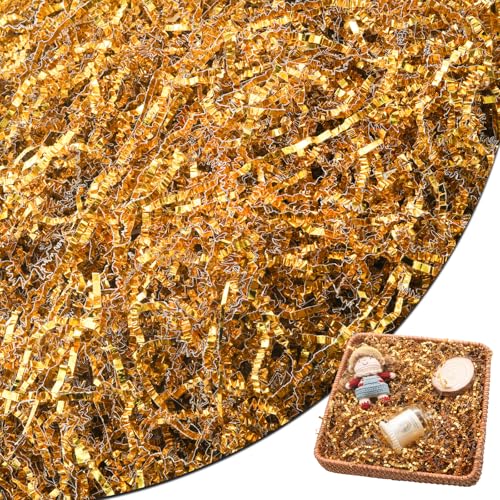 Funstreet 2LB Crinkle Cut Paper Shredded Paper Filler Gold Confetti Shreds for Gift Baskets Premium Decorative Shreds for Gift Box Packaging Party Supplies Wedding & Holiday Basket Filler
