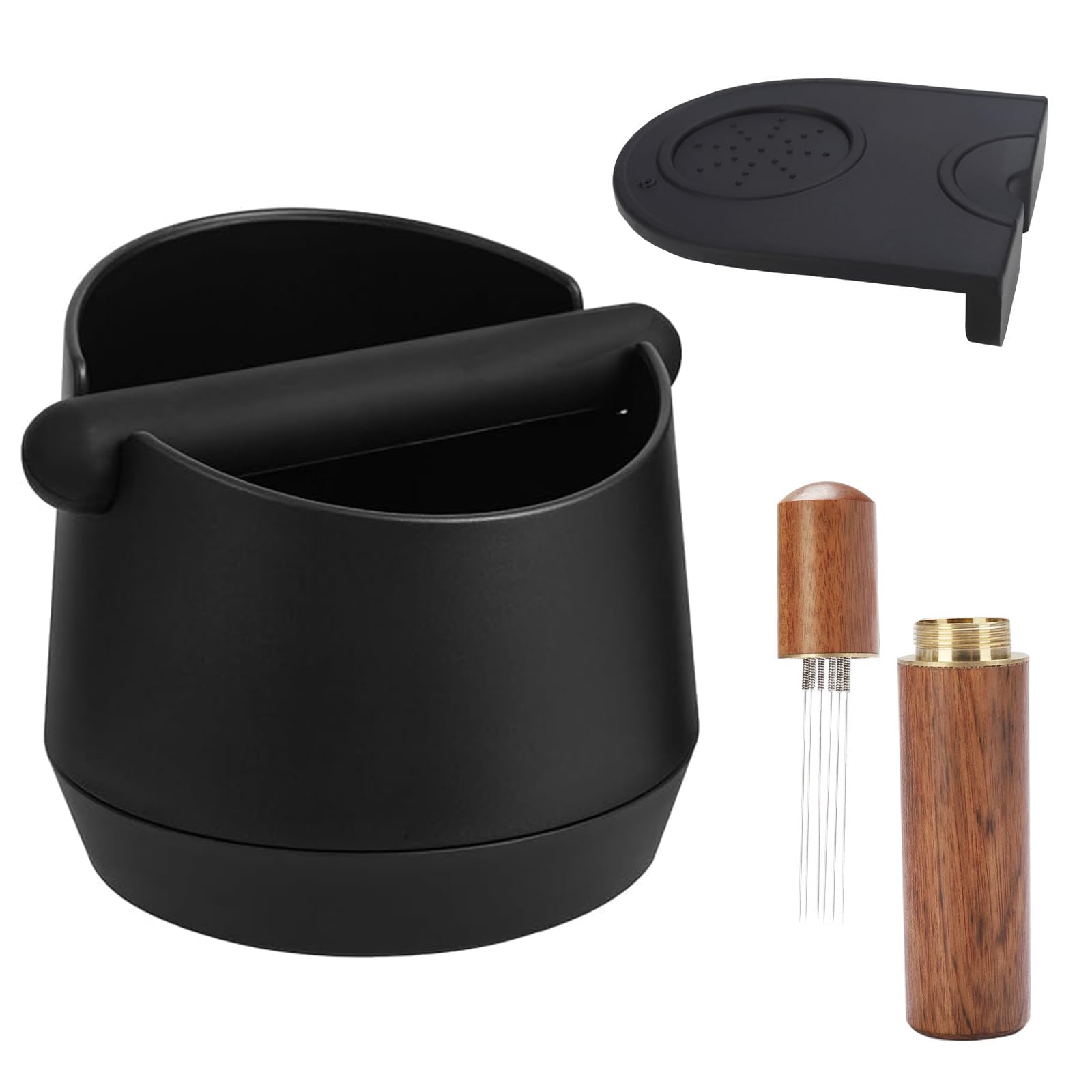 IHKFILAN Coffee Knock Box, Coffee Machine Accessories ABS Coffee Grind Knock Box for Barista, with Coffee Cushion and Coffee Stirring Needle, with Removable Knock Bar and Anti-Slip Base