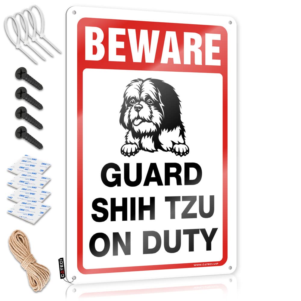Bar For Man Cave Beware! Guard Shih Tzu On Duty Tin Sign Funny Man Cave Signs Sarcastic Metal Signs(30X40CM)