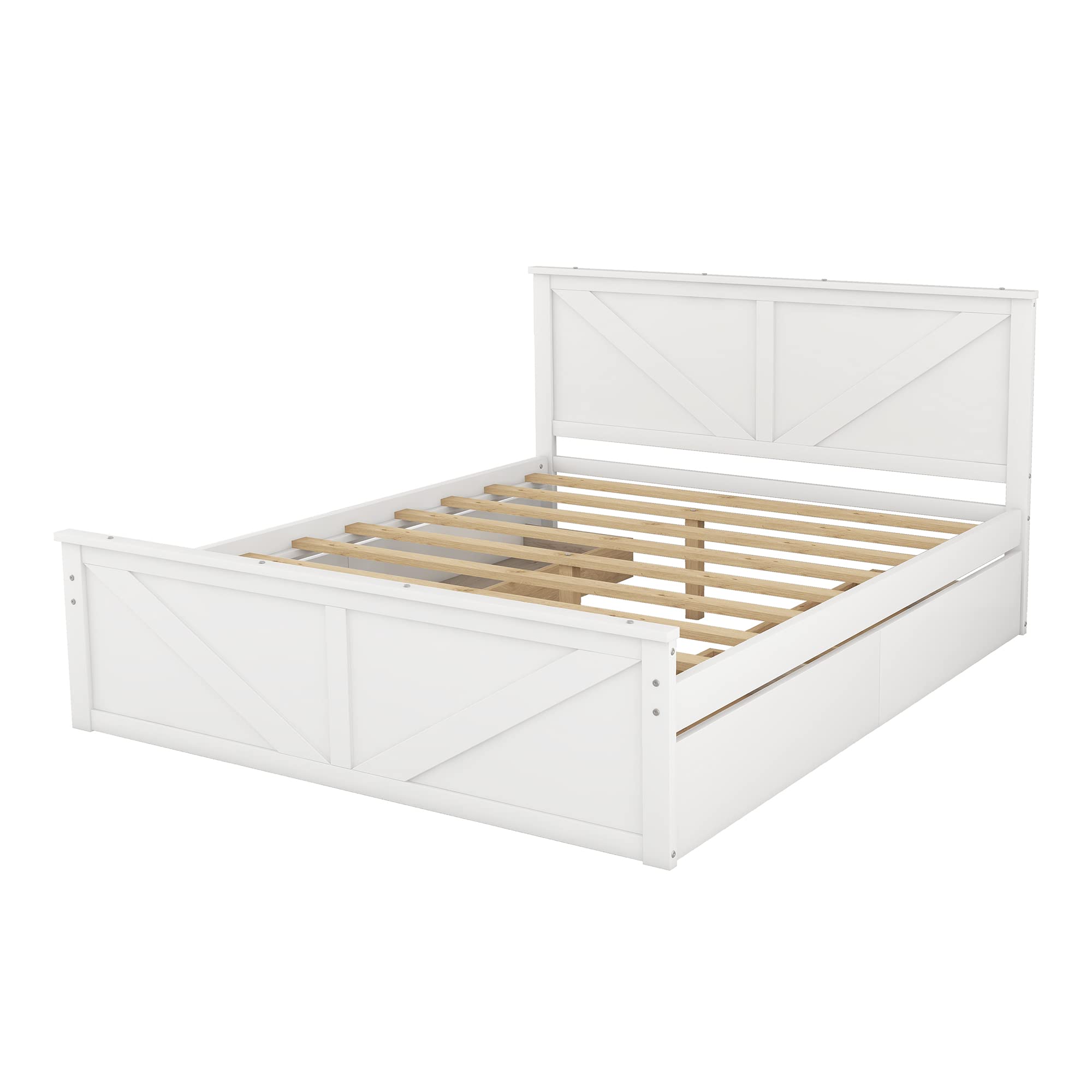 GLORHOME Queen Size Wood Platform Bed Frame Queen Bed with 4 Drawers for Extra Storage in Bedroom