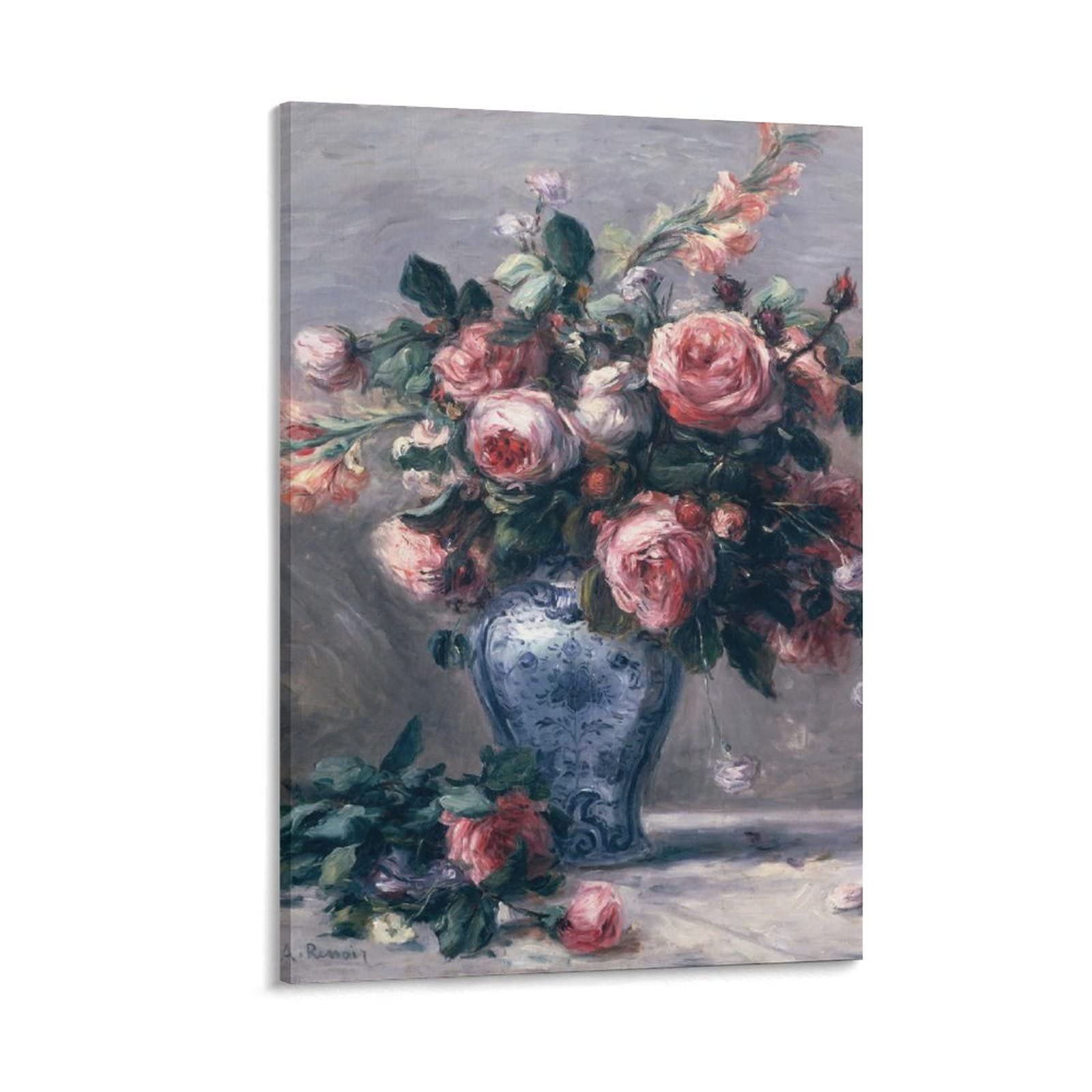 JIANGFU Impressionist Painters Pierre-Auguste Renoir Vase of Roses Poster Posters Wall Art Painting Canvas Gift Living Room Prints Bedroom Decor Poster Artworks 12x18inch(30x45cm)