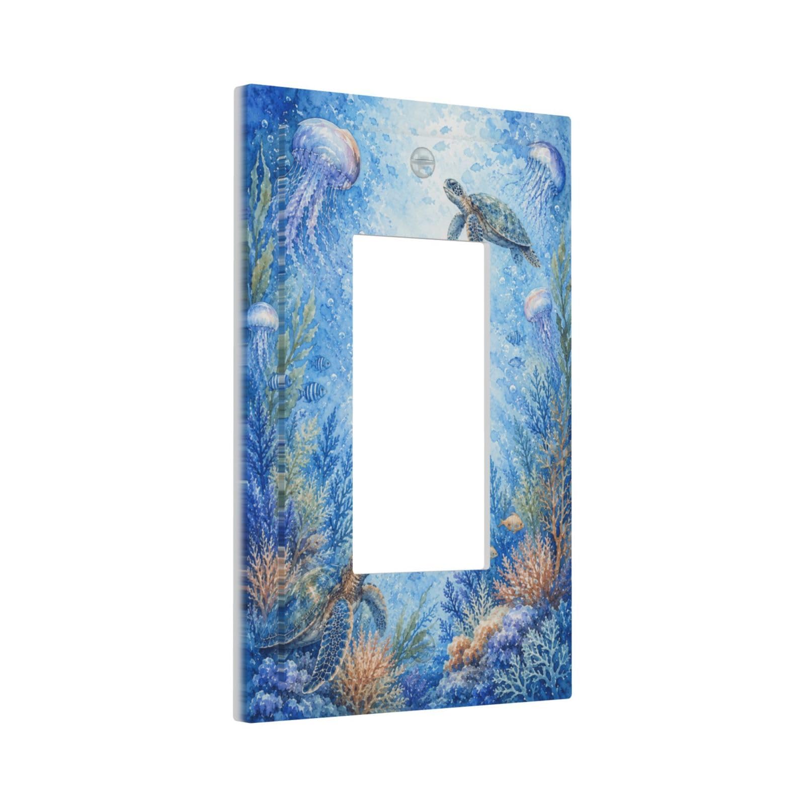 Yamxbfa Decorative Outlet Covers Blue Underwater Sea Turtle Pastel Jellyfish Coral Seaweed 1 Gang Rocker Light Switch Cover Plate Single Wall Plates Switch Plate Covers for Bathroom Decor