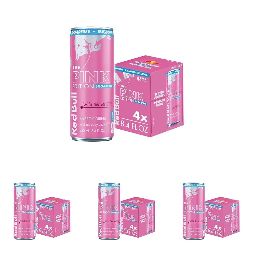 Red Bull Pink Edition Sugar Free Energy Drink, Wild Berries, 8.4 fl. oz., Pack of 16 cans, with 80mg Caffeine, Taurine & B Vitamins