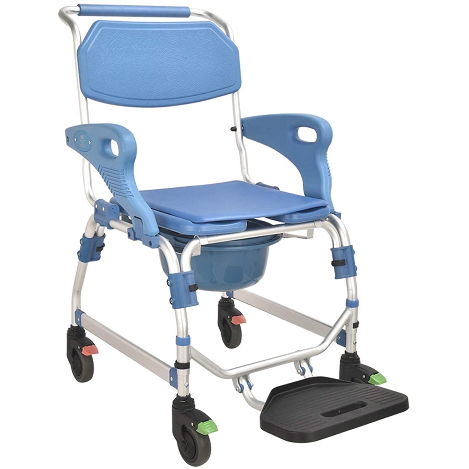 Gthtuhfd Women's 1 Commode Toilet Chair With Wheels, 4-In- Bedside Commodes Shower Wheelchair With Footrest, Medical Shower Transport Chair, For Elderly Disabled Person Mobile Toilet