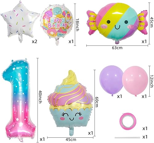Miniatura 5 de 10 globos de caramelo, globos de gran número, helados, dulces, Sundae, globos de aluminio para niñas, suministros de decoración de fiesta de