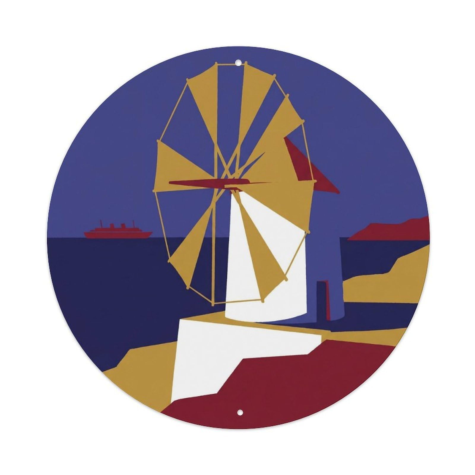 White Windmill Megalochori Santorini Greece Aegean Sea Metal Tin Sign
