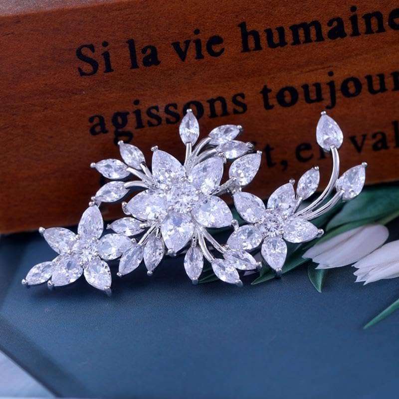 Flower Brooch for Women Rhinestone Flower Brooch Pins Floral Brooches Jewelry Gift for Mom Wife - Image 4