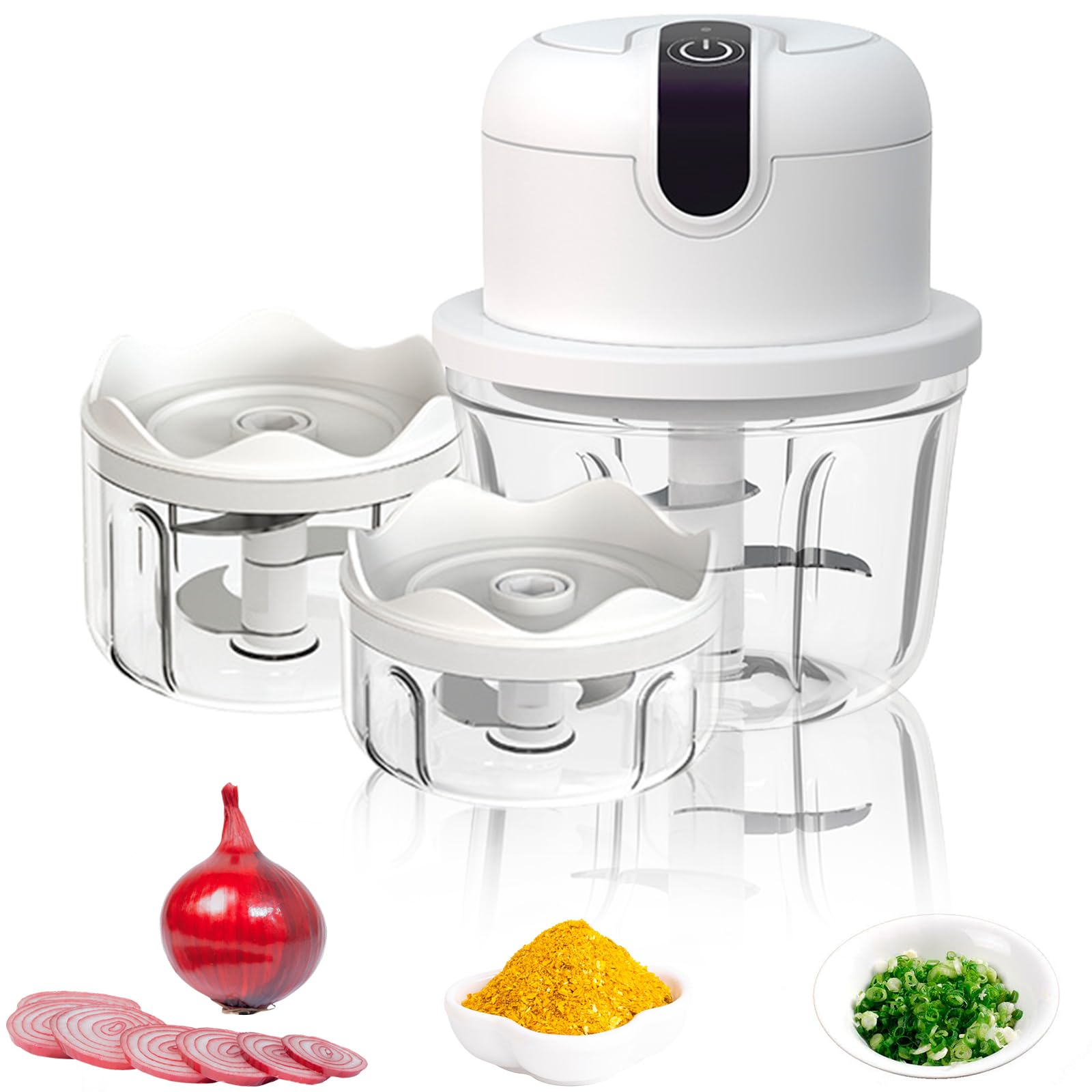 Tritatutto Elettrico Per Cipolle - Taglierina USB Ricaricabile Con 3 Bicchieri (100/250/350 Ml), Perfetto Per Carne, Verdura E Frutta