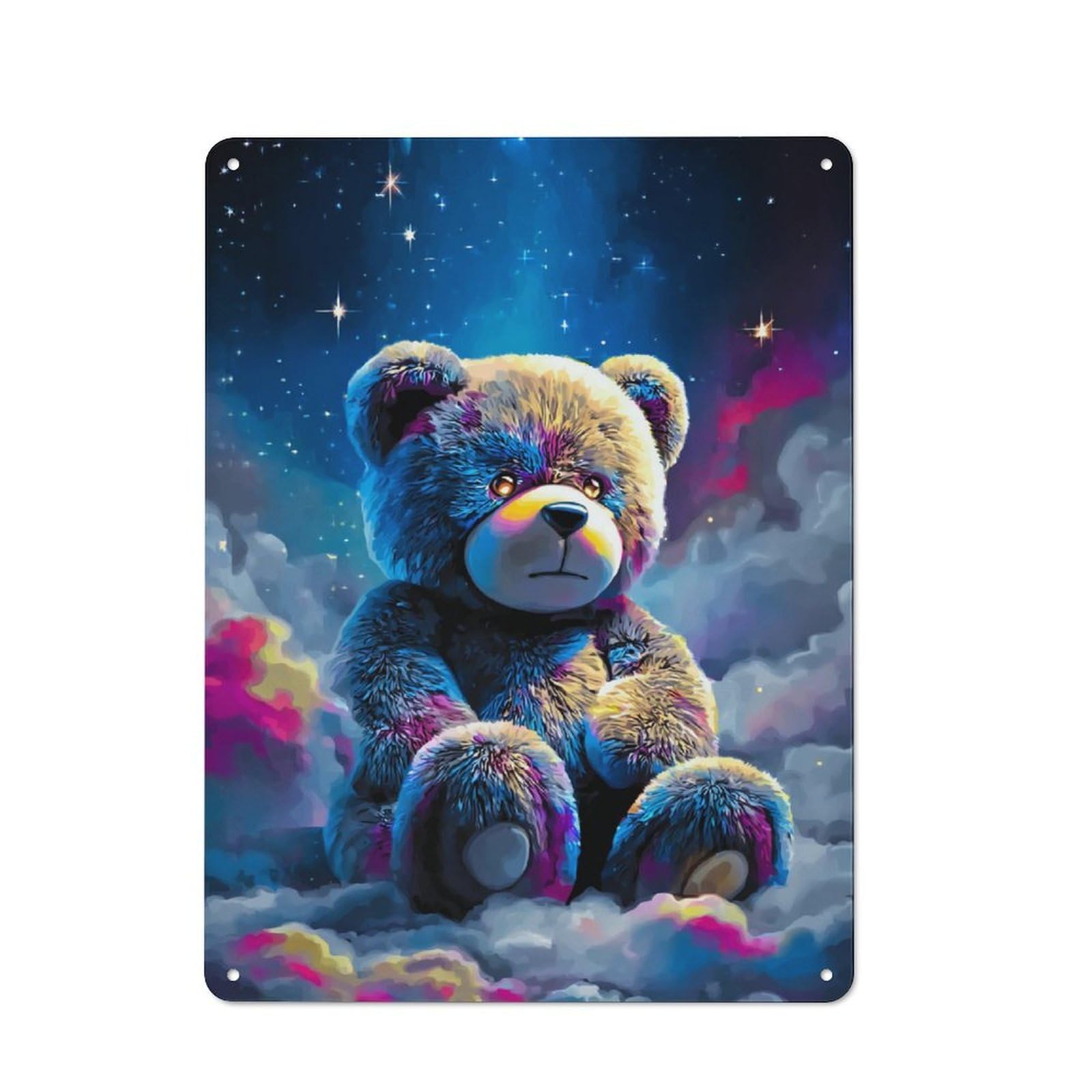 Decorative Tin Sign with Cosmic Teddy Bear in Space Design 40x30cm, Farmhouse Cottage Wall Art for Farmhouse Kitchen, Pantry Or Dining Area