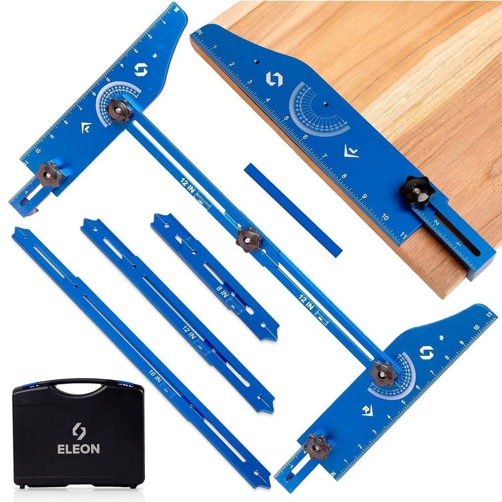 EasyByMall Strumento di misurazione per gradini da 20 a 140 cm, in lega di alluminio, aste regolabili per ristrutturazione domestica, falegnameria, fai da te, blu e rosso