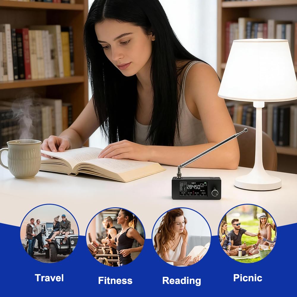 Mini Radio Si4732, 0.5-108MHz Full Band Portable Pocket Radio with ESP32-S3, 1.9 inch IPS Screen, 800mAh Battery for 10H Use, Telescopic Antenna, 3D PETG Shell for AM/FM/LSB/USB Reception