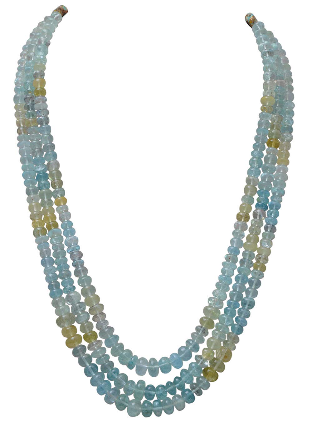 gehna 3 Rows of Multi Color Aquamarine Gemstone Cabochon Round Bead Necklace NS1172-picture-18