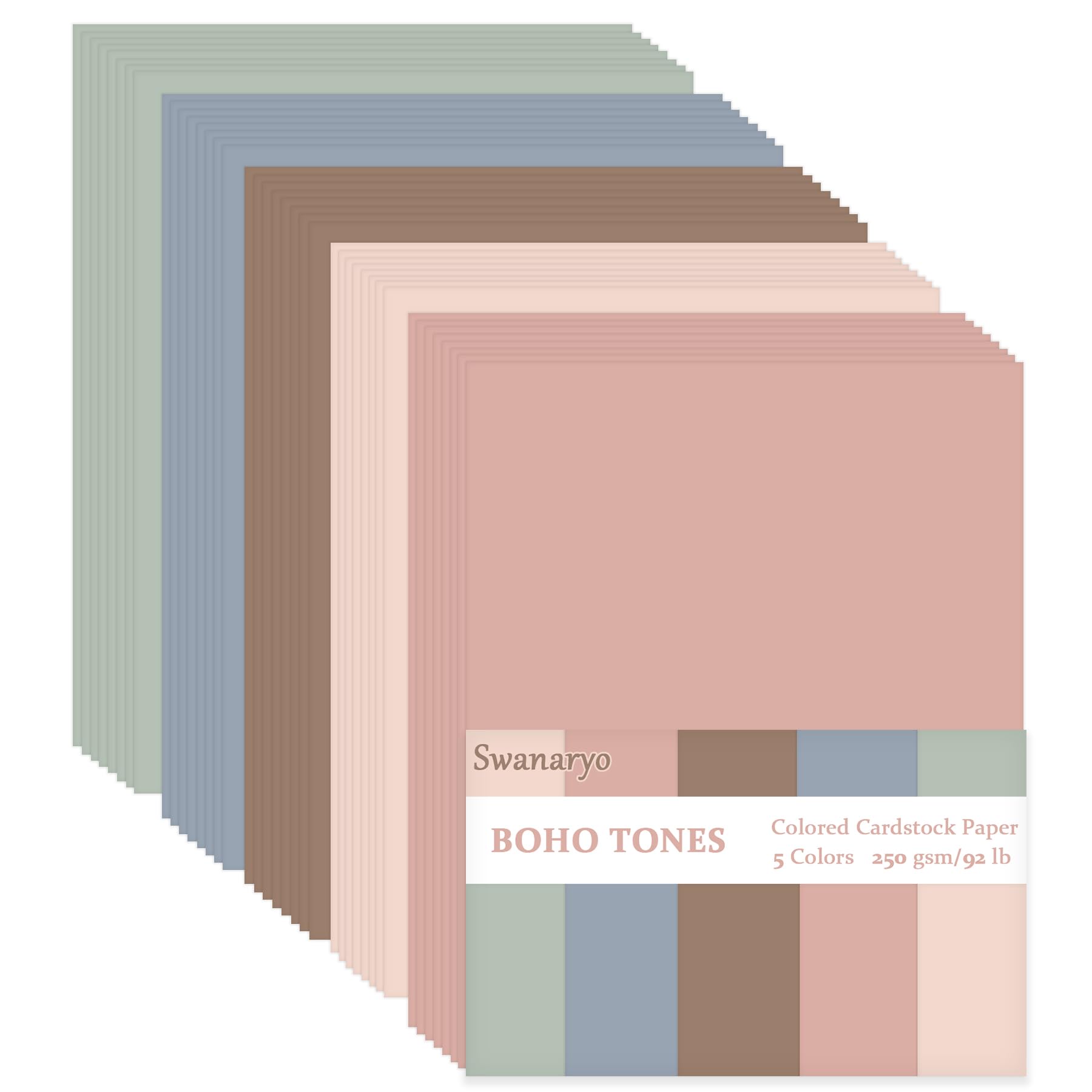 Boho Card A4, 100 Sheets 5 Colours Boho Coloured Card 92lb/250gsm for DIY Crafting Scrapbook Decoration — image 1