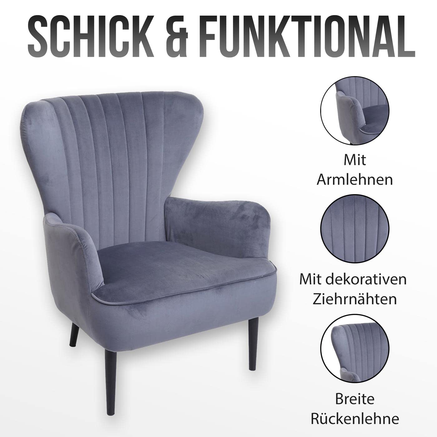 Mendler Lounge-Sessel HWC-K37, Cocktailsessel Polstersessel Sessel, Samt (280g/m²) - Creme-beige